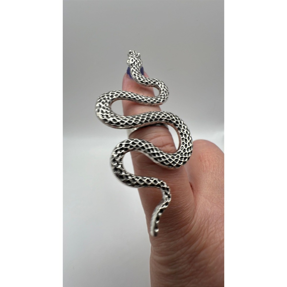 Gothic Witchy Silver Black Snake Ring Serpent Statement Adjustable OS Large 3"